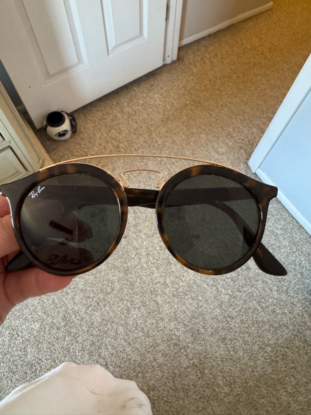 Ray-Ban Round Tortoise Frame Sunglasses with Gold Double Bridge